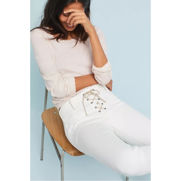 McGuire Isabeli Mid Rise Lace-Up White Skinny Jeans - Picture 4 of 10